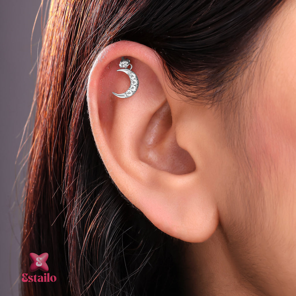 Sparkle Moon Drop Earcuff Earring (Pair)